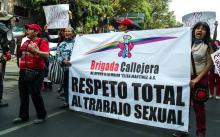 Independent sex workers march on 1 May 2017, International Labour Day, in La Merced, Mexico City. Photo credit: Brigada Callejera. Used with permission, all rights reserved.